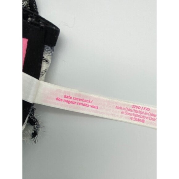 Pink Victoria's Secret Date Racerback Black White Floral Front Close Bra Sz 32DD - Picture 6 of 6